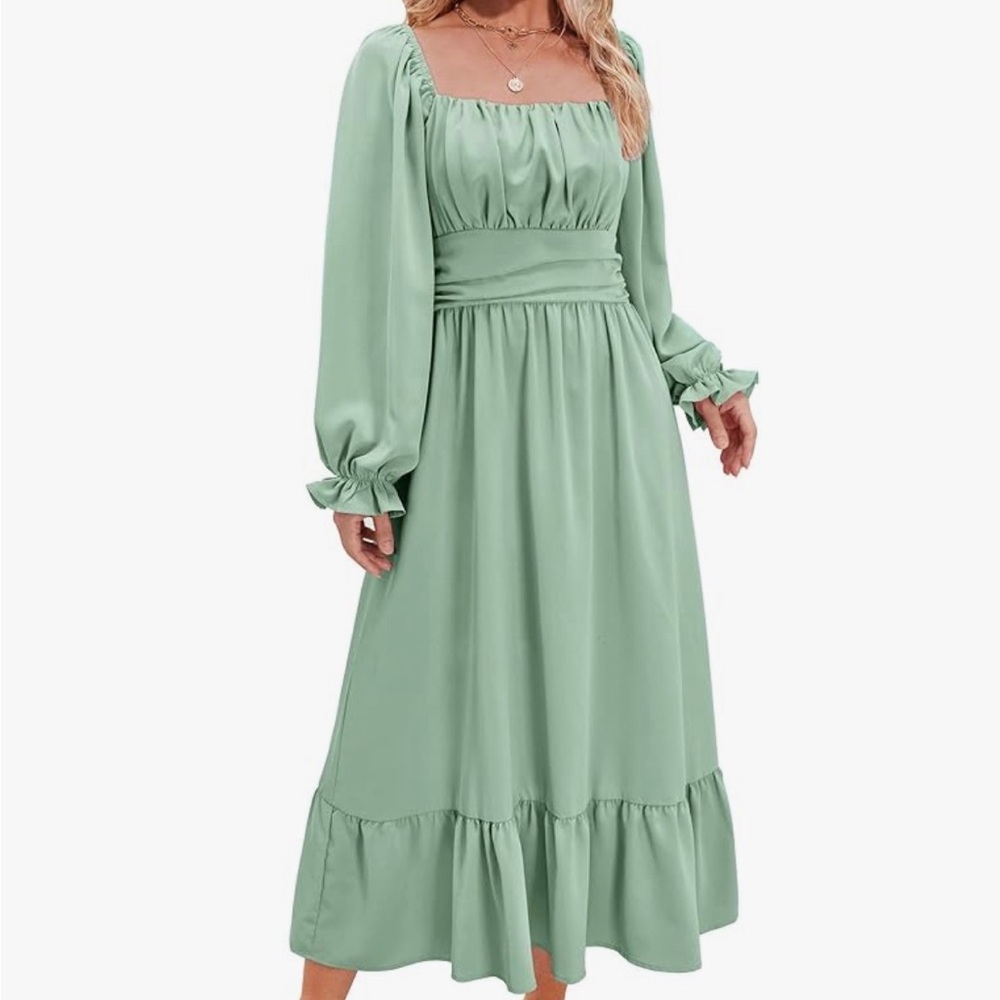Elegant Long Sleeve Green Dress